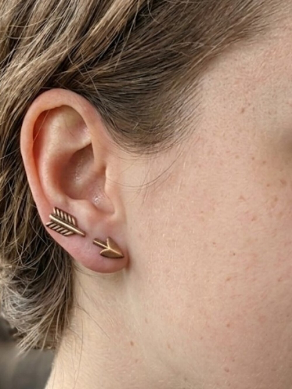 Vintage Mid-Century Solid Copper Arrow "Through-the-Ear" Illusion Screw Back Ear